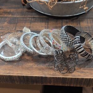 Elegant Silver and Black Bangle Set